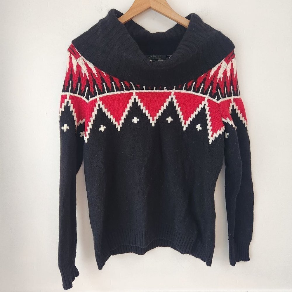 Lauren Ralph Lauren Wool Blend Aztec Southwestern Turtleneck Sweater Women's L